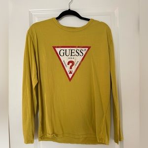 Guess Jeans UO Vintage 90s Yellow Long Sleeve Triangle Logo Shirt
